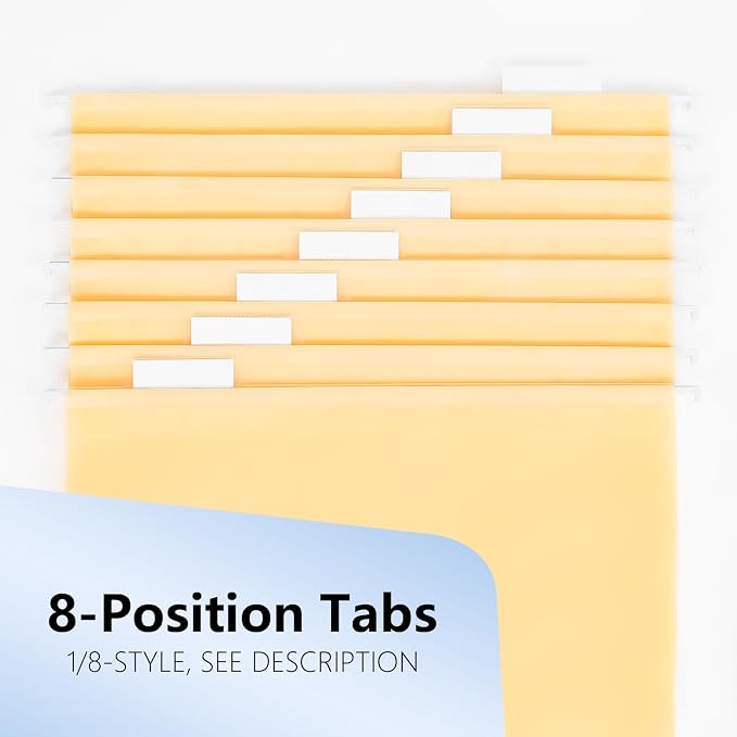 Plastic Hanging File Folders, 36 Pack Manila Hanging Folders，Letter Size with 1/5-Cut Tabs, Strong for Bulk Files, Documents and Paper, Office & Home Filing