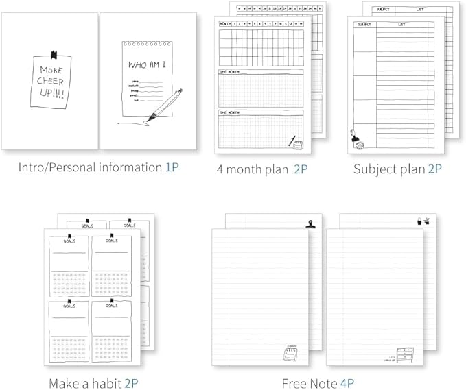 Monolike Little Doodle 4 Month Study Planner, Books - Academic Planner, Weekly & Monthly Planner, Study plan