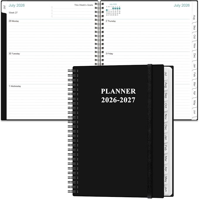 2026-2027 Planner - 8.5" x 11" Weekly Monthly Planner from July 2026 to June 2027 with 12 Monthly Tabs, Inner Pocket, Elastic Closure, Black