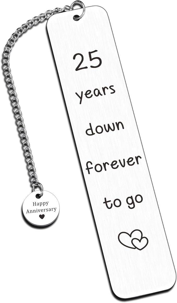25 Year Anniversary Silver Gifts for Him/Her, 25th Wedding Anniversary for Wife Husband - Silver Anniversary Bookmark for Women Men Couples