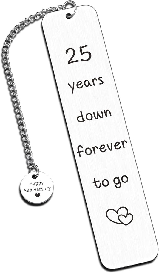 25 Year Anniversary Silver Gifts for Him/Her, 25th Wedding Anniversary for Wife Husband - Silver Anniversary Bookmark for Women Men Couples