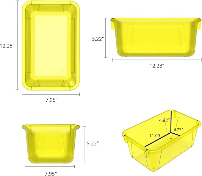 Storex Small Cubby Bin, 12.2 x 7.8 x 5.1 Inches, Candy Yellow, 5-Pack (62476U05C)