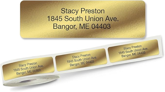 Personalized Return Address Labels, Roll of 125 Gold Foil Self-Adhesive Labels Without Dispenser, Customize with Name & Shipping Address, Colorful Images