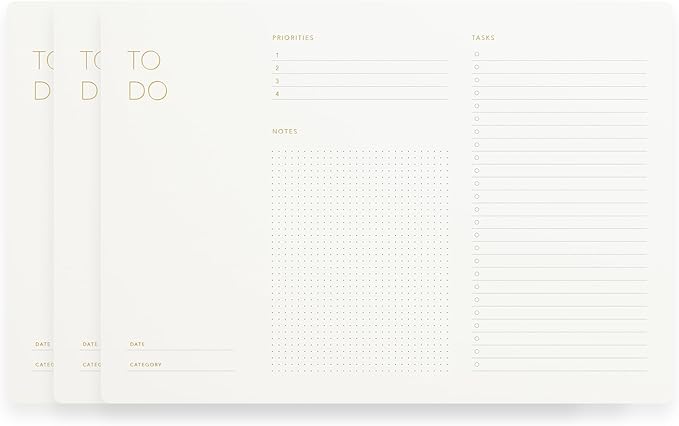 Pinesman - Elegant To Do List Notepad with Mouse Pad Feature, 3 Pack, 11.22" x 7.87", 50 Tear-Off Sheets (50 Each), Gold Foiled, Daily Planning, Eco-friendly To Do List Planner, FSC™ Certified To Do List Notebook for Work