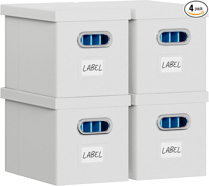 FHSQX File Box with Lid-File Organizer Box Set of 2 Portable Hanging File Box-Decorative Filing Storage Boxes for Office & Home File Cabinet (White, 14 x 9.3 x 10.9 in (4Pack))