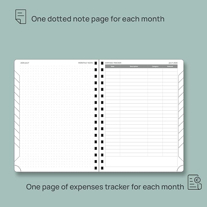 POPRUN 2026-2027 Monthly Planner, 6.5" x 8.5", 18 Month Calendar (July 2026 to December 2027) with Expense Tracker, Notes Pages, Sprial Bound, Leather Softcover - Pink