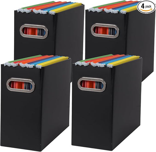 Collapsible File Organizer Box with Handle,12.20x5.11x9.84Inches, Filing Organizer for Home or Office, Small Portable File Box(4 Packs, Black)