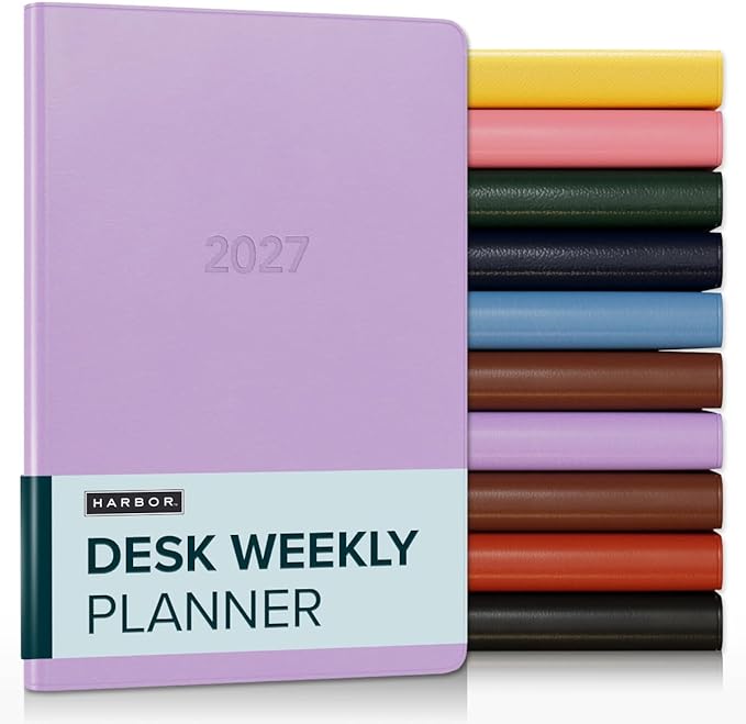 Harbor Desk Weekly Monthly Planner 2027 - Calendar Planner and Notebook, Durable Faux Leather, 192 Pages, Softcover & Book Bound - Cambridge Lavender - 8x5.5"
