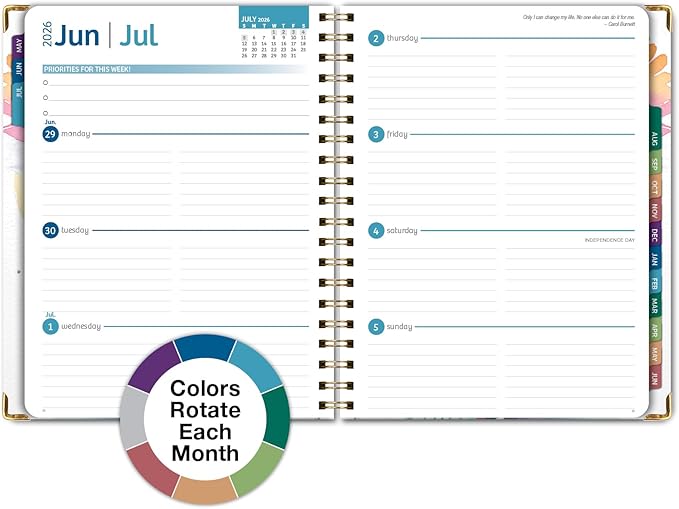 HARDCOVER Academic Year 2026-2027 Planner: 14 Months (May 2026 Through June 2027) 8.5"x 11" Daily Weekly Monthly Planner Yearly Agenda. Bookmark, Pocket Folder and Sticky Note Set (Rainbow Floral)
