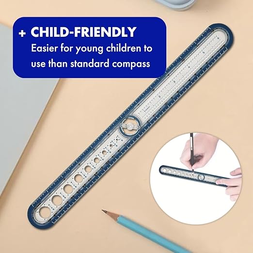 Maped - Helix 2-in-1 Ruler with Integrated Circle Templates 12 Inch/30cm - Draw Circles up to 12" Diameter, 12" & 30cm Graduations, Kid-Friendly Design