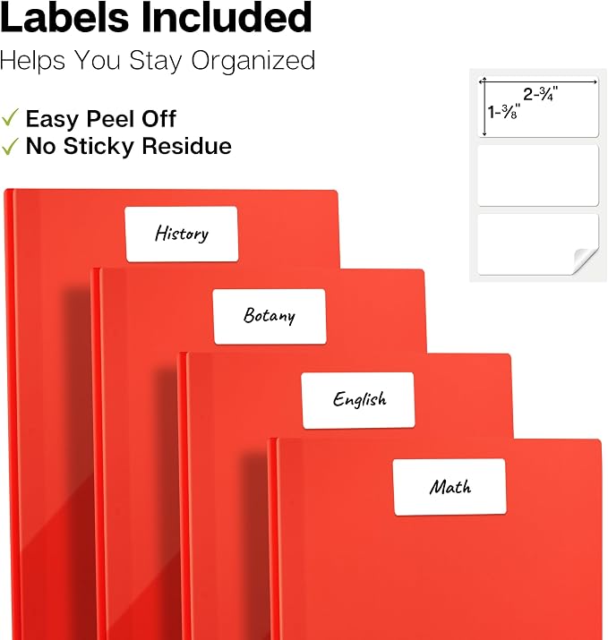 Dunwell Plastic Folders with 3 Prongs, (12 Pack, Red), 2-Pocket Folders with Fasteners, Durable Acid-Free Poly for Long Term Use, Labels Included