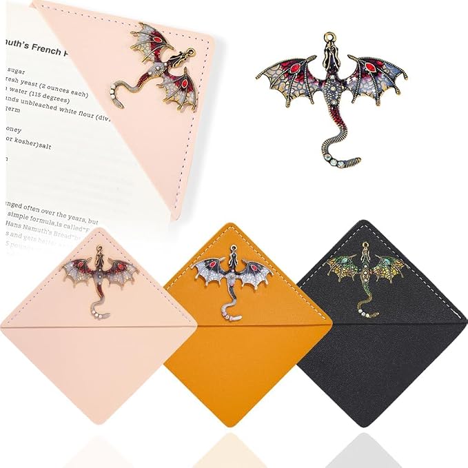 3PC Dragon Leather Corner Metal Bookmark,High-Quality Fourth Wing Bookmarks Page Saver, Chic Book Accessory for Bookworms, Great Gift for Dragon & Book Lovers(Dragon)
