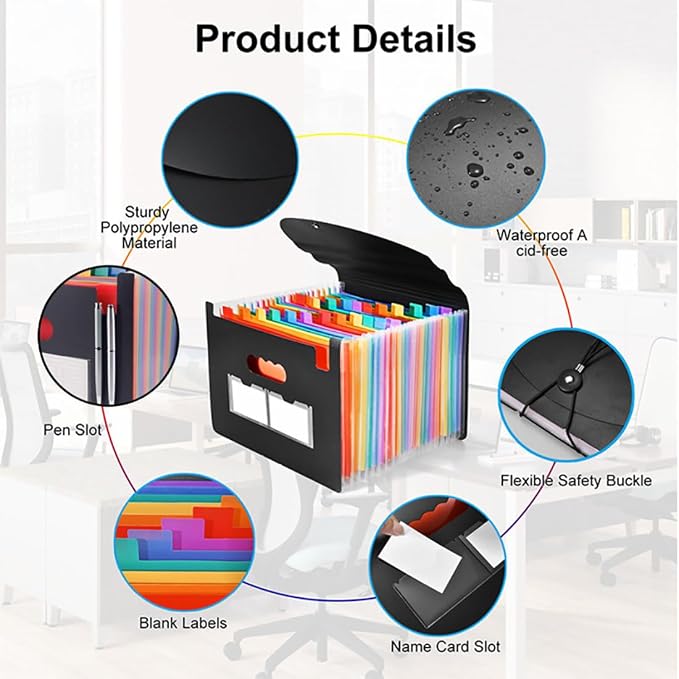 13 Pockets Accordion File Organizer 2 Packs Desktop Expanding File Folders with Colorful tabs for Paper Receipts, Bills&Taxes Organizer, Letter/A4 Size Document Holder for School, Office, Home