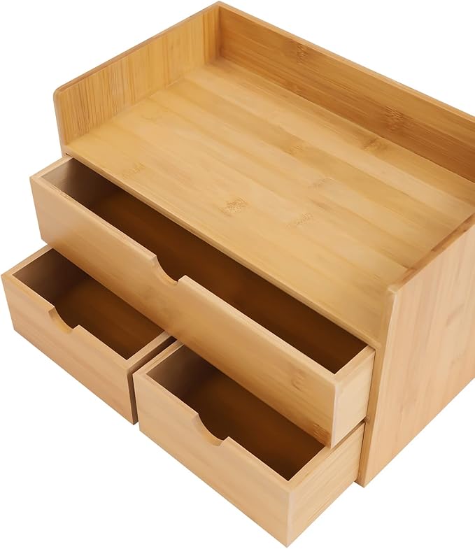 Office Storage Supplies Table Organizer For Bamboo Desk with 3 Drawer, Drawer Tabletop Storage Organization Box for Office Home Toiletries Supplies