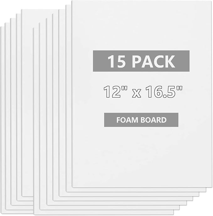15 Pack White Foam Board for Projects, 12 x 16.5Inch Foam Core Baking Board Mat Board Center, 3/16Inch Thick Polystyrene Foam Sheet for School, Presentation, Signage & Art Crafting
