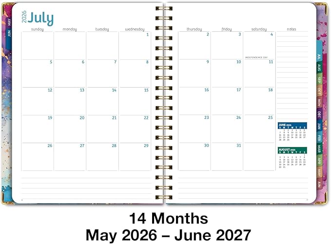 HARDCOVER Academic Year 2026-2027 Planner: 14 Months (May 2026 Through June 2027) 8.5"x 11" Daily Weekly Monthly Planner Yearly Agenda. Bookmark, Pocket Folder and Sticky Note Set (Rainbow Gold Marble)