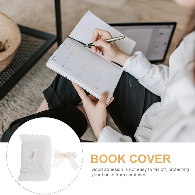 Tofficu Lace Book Cover Washable Fabric Book Sleeve Protective Cover for Notebook Bible Journal Handmade Delicate Protector Decorative Accessory