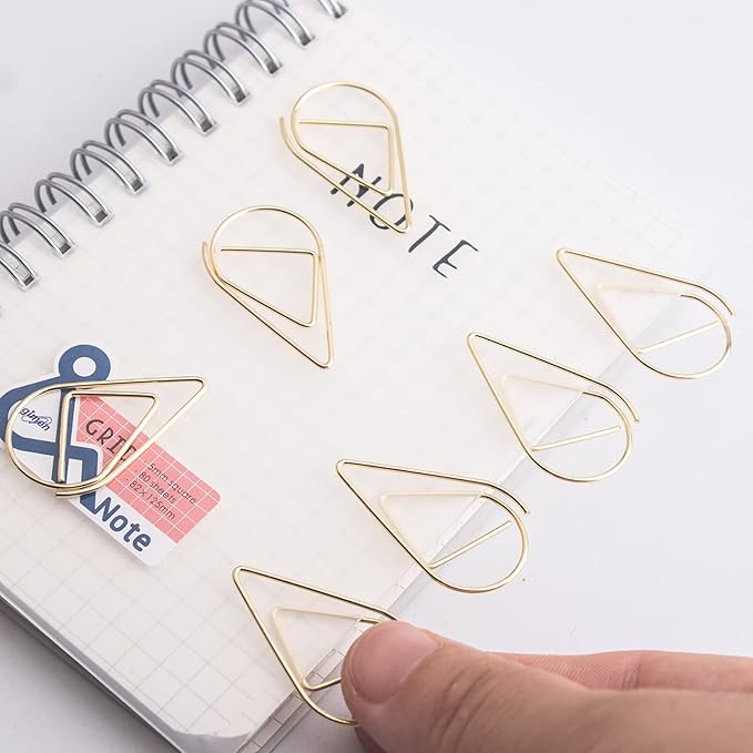 100 Pieces Gold Cute Paper Clips Medium, VENCINK Smooth Stainless Steel Tear Drop-Shaped Wire Paperclips for Office Supplies Wedding Women Girls Kids Students Paper Work