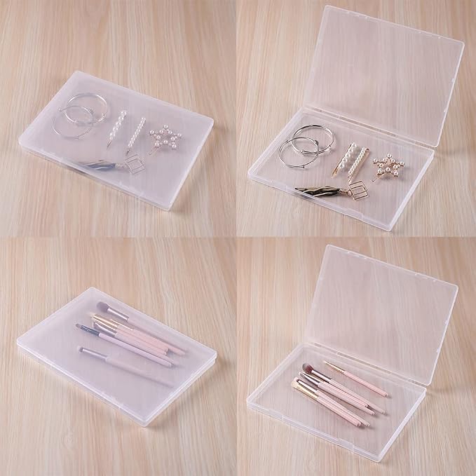 4 Pack A6 Clear Plastic Box Small Storage Boxes Transparent Greeting Card Photo Storage Cases for Paper Photos Stamps Cards Envelope Protector Office Supplies Storage Case (6*4.4 inch) (A6)