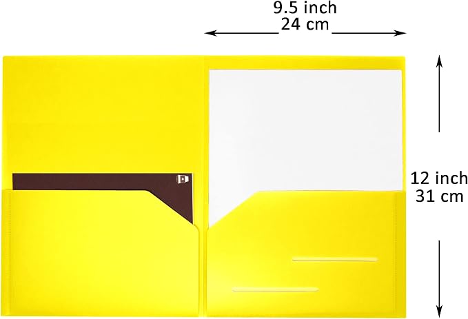 Youngever 6 Pack Heavy Duty Plastic Two Pocket Folders, Heavy Duty Plastic 2 Pocket Folder (Yellow)