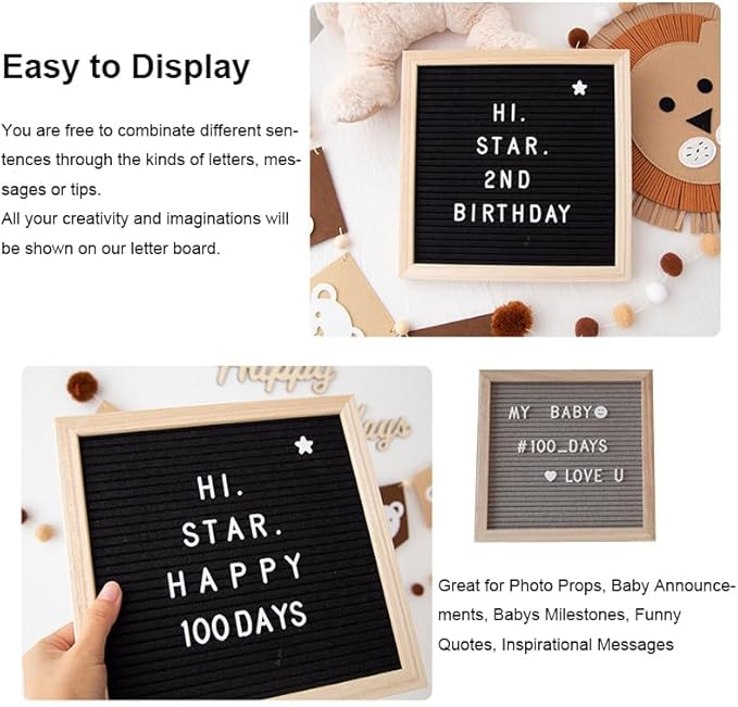 10 x 10 inch Felt Board Felt Letter Board Sign, Message Board Word Board Letter Boards Sign Bulletin Board Letters, Pregnancy Announcements Baby Announcement Sign (Grey)