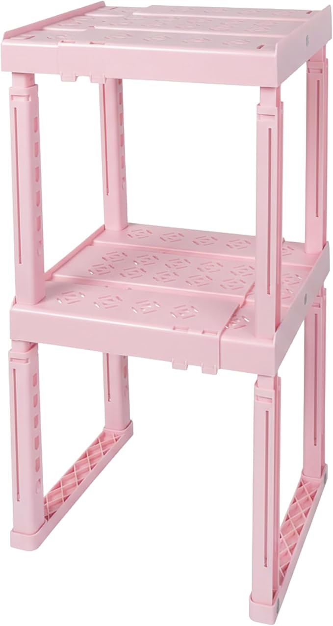 Piffny Locker Organizer Shelf, Adjustable Width and Height, Ideal for School, Office, and Gym Lockers, Pink 2 Pack