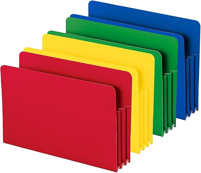 Smead Poly File Pocket, Straight-Cut Tab, 3-1/2" Expansion, Legal Size, Assorted Colors (73550)