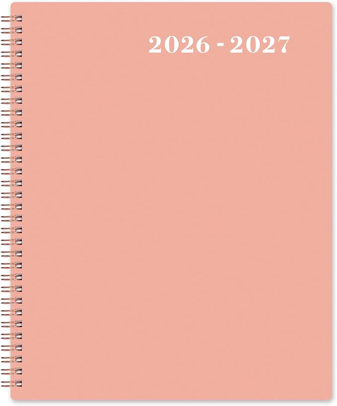 Monthly Planner 2026-2027 - JUL 2026 - DEC 2027 Planner 9" x 11", 18 Monthly Planner/Calendar with Tabs, Pocket, Label, Contacts and Passwords - Twin-Wire Binding (Pink Cover, Waterproof Design)