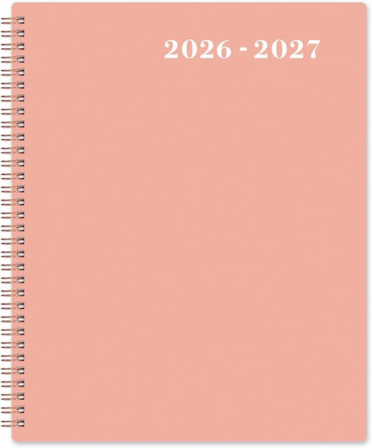 Monthly Planner 2026-2027 - JUL 2026 - DEC 2027 Planner 9" x 11", 18 Monthly Planner/Calendar with Tabs, Pocket, Label, Contacts and Passwords - Twin-Wire Binding (Pink Cover, Waterproof Design)