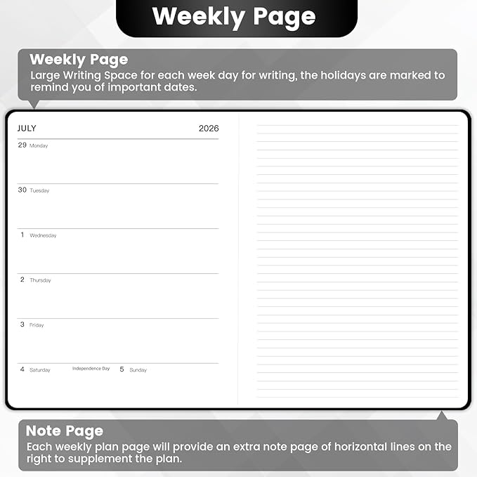 Planner 2026-2027 - Academic Planner 2026-2027, July 2026 - June 2027, 8'' x 10'', 26-27 Planner Weekly and Monthly, 26-27 Calendar Planners with Pen Holder, Elastic Closure, Leather Hardcover - Black