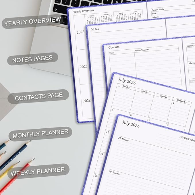 2026-2027 Planner - Weekly & Monthly Planner Runs from July 2026 to Dec 2027, 5.8" x 8.25", 18 Months Planners, 14 Notes Pages, Inner Pocket, PU Leather Hard Cover, Blue Monthly Planners 2026-2027