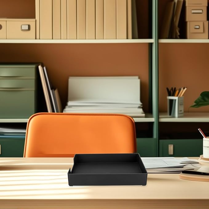 A4 Desktop File Storage Box with Dividers, Stackable Office Document Organizer, Black Sundries Storage Container for Home and Office Use