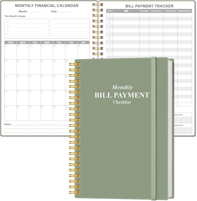 Monthly Bill Organizer - Monthly Bill Payment for Personal Budgeting Financial, Payments Checklist Organizer, 5.8" x 8.5", Green