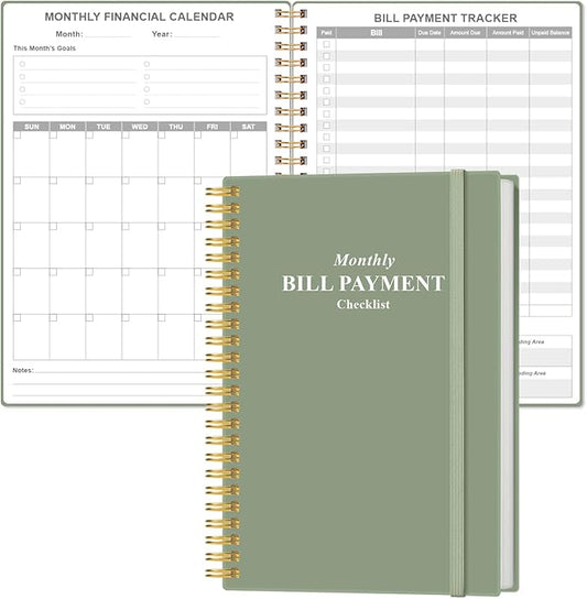 Monthly Bill Organizer - Monthly Bill Payment for Personal Budgeting Financial, Payments Checklist Organizer, 5.8" x 8.5", Green
