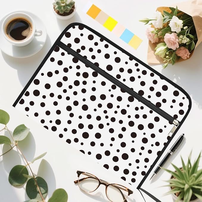 WEBEEDY 13 Pockets Polka Dots Expanding File Folder Black White Accordion File Organizer with Labels and Zipper, Portable Expandable Files Folder Organiser for A4 Paper Document Photo Receipt