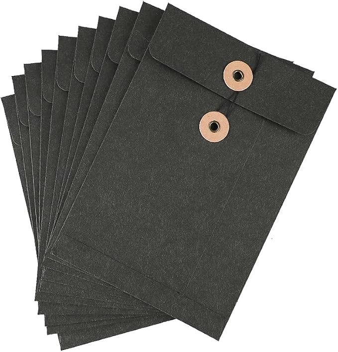 10 Pcs Vintage Kraft Paper File Folder Thickened A5 Filing Envelope Project Photo Pockets Reusable Document Wallet Bag with String Tie Closure for Office Home