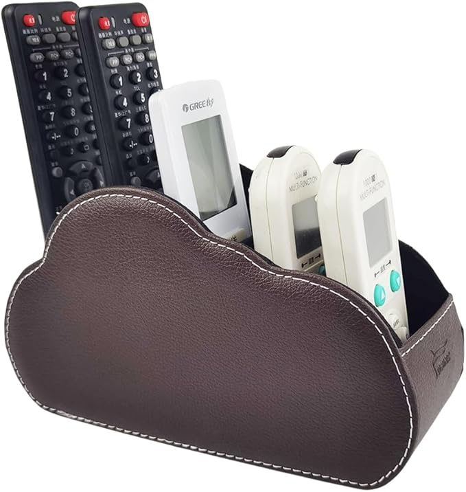 Remote Control Holder - 5 Spacious Compartments TV remote holder Caddy Leather Control Storage Tabletop Desk Organizer for Remote Controller,Office Stationery,Makeup Brush