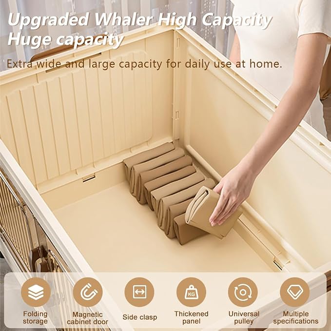Thick Foldable Storage Bins with Wheels, Closet Organizers with Lid, Multi-Layer Stackable Organizer for Living Room, Bedroom, Kitchen, Office, Dorm