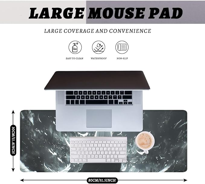 Mystic Angel Gaming Mouse Pad Desk Pad Gothic White Hair Girl Extended Gaming Mousepad Mat with Stitched Edge Non-Slip Base Big Mousepad Office Computer Keyboard 31.5"x11.8"