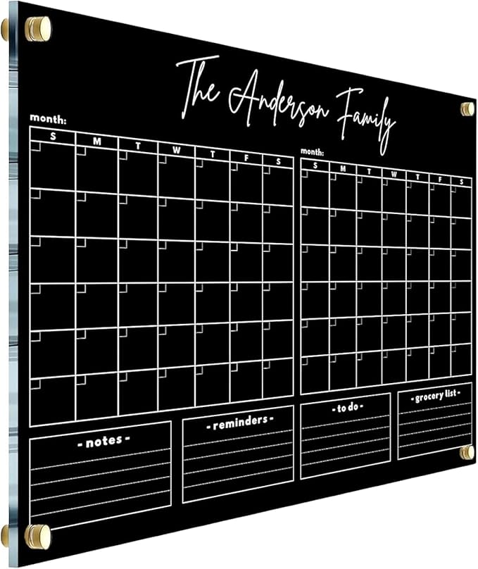 Personalized Acrylic Wall Calendar 2026 – Custom Black Dry Erase Planner, Monthly and Weekly Schedule Organizer, Horizontal To Do List, Housewarming Gift