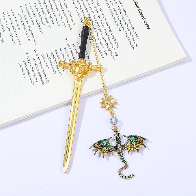 Fantasy Fourth Wing Dragon Sword Bookmarks - Fourth Wing Fans Page Markers Cool Bookmarks for Men Fantasy Dragon Gifts for Male Readers as Birthday Gifts (Dragon Bookmark Set 3)