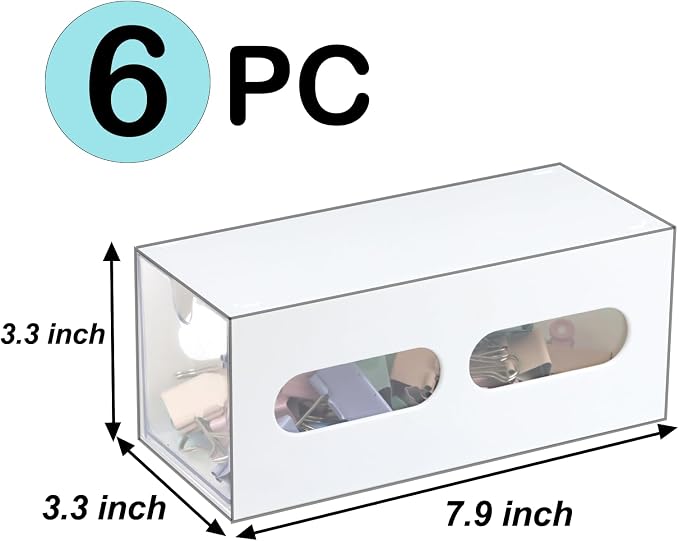 ZEXALOR Drawer Organizer Desktop Office Supplies Desk Organizer and Storage Stationary Make Up Jewelry Pen Storage Drawer, Clear Accessories Makeup Organizer Countertop Storage (White, 6 Pack)