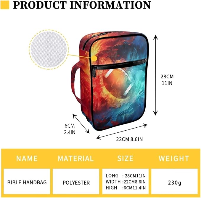 Coldinair Bible Cover Football Print Carrying Book Case Church Bag Polyester Bible Protective with Handle and Zippered Pocket Rugby On Fire Flame Bible Carrying Case