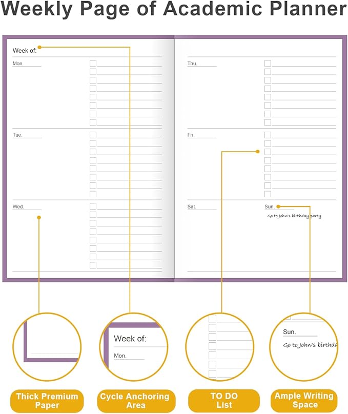 Academic Planner for 2026-2027 or Anytime – 5.8" x 8.5" Undated Weekly Student Planner For Homeschool, High School, College & Nursing Students, 200 Pages, Purple
