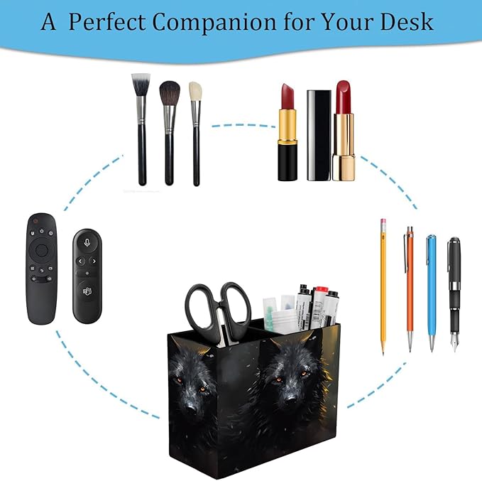 Pen Holder, Pencil Case, Makeup Brush Storage Box, Tableware Storage Box, Suitable for Office Or Home Item Organizing Stand - Black Wolf