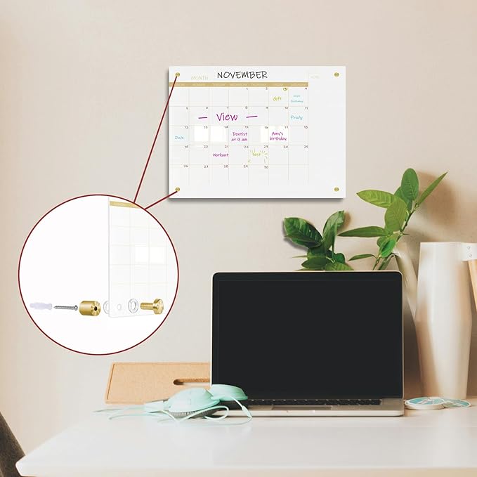 TORASO Glass Dry Erase White Board Monthly Calendar Board, Glass WhiteBoard for Wall, 11.8"x15.7", Planner Board for Home, Office, Schoo（ Monthly-WH-3040）