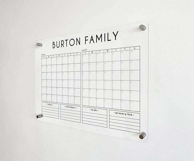Personalized Acrylic Wall Calendar 2026 – Custom Black Dry Erase Planner, Monthly and Weekly Schedule Organizer, Horizontal To Do List, Housewarming Gift