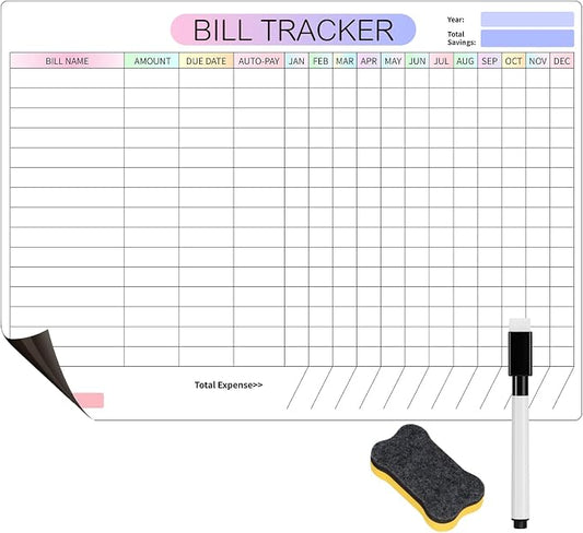Monthly Bill Payment Checklist Magnetic Whiteboard for Refrigerator-Bill Payment Tracker Calendar Chart Monthly Bill Organizer & Planner for Personal Budgeting Financial (Style New)