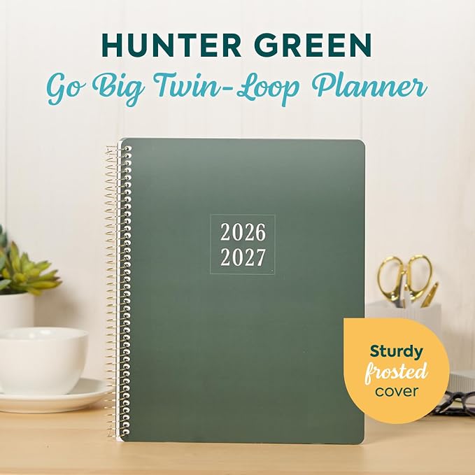 GO BIG Large-Print Planner April 2026–June 2027, 15-Month Twin-Loop-Bound Agenda Planner, Big Size, 8.5" x 11", Easy-to-Read Large Dashboard Layout, Hunter Green Cover