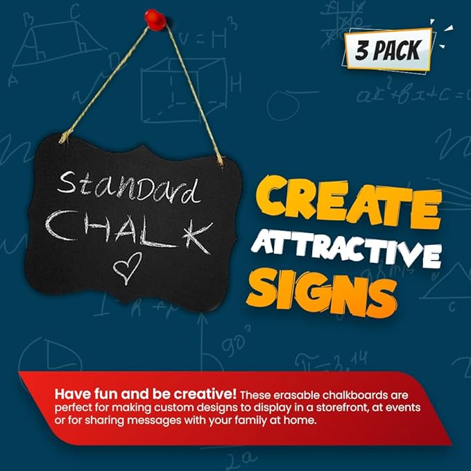 3 Small Chalkboard Hanging Signs Acrylic 4x6 - Double Sided Board for Standard Chalk & Other Side for Liquid Chalk Marker- Memo Message Mini Sign - Blackboard for Crafts (3) Advanced Group Corp.